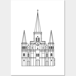 New Orleans St. Louis Cathedral Minimalist Black Outline Posters and Art